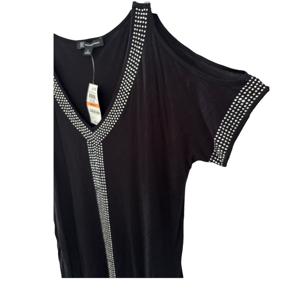 NWT INC International Concepts Black Cold Shoulder Blouse With Sliver Studs Sz S - Picture 7 of 9